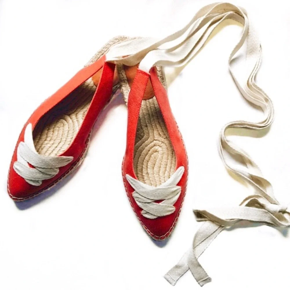 J. Crew Ankle Wrap Espadrille Flats Lace Up Red size 7 Nautical Sailor